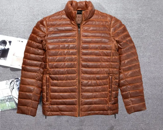 Puffer Jacket Men's Real Lambskin Leather, Warm bubble jacket