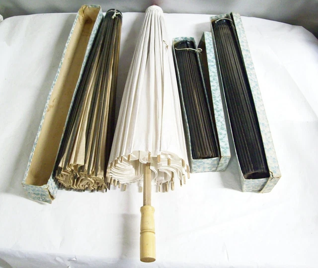 Vtg Lot 4 Paper & Bamboo Shades & Parasol Japanese Lanterns ~ Some Damage