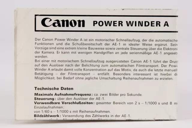 Bedienungsanleitung Canon Power Winder A power winder a Instructions Anleitung