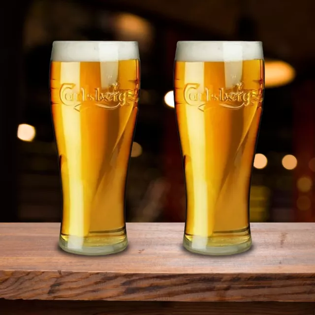 Carlsberg Pint Glass x 2 - Embossed Logo Bar Party Man Cave Gift