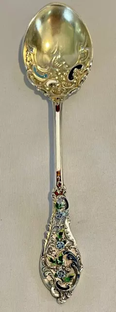 Trianon Pierced by Dominick & Haff Enameled Sterling Silver Sugar Spoon 6" Long
