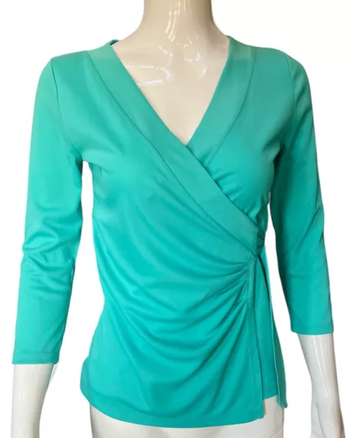 Ralph Lauren $89 Turquoise Blouse Stretch Jersey Top V-Neck Shirt Size XL New