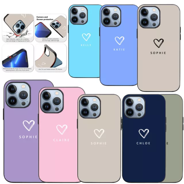 Case For Apple iPhone 14 Pro Max 13 12 11 15 Heart Personalised Name Phone Cover