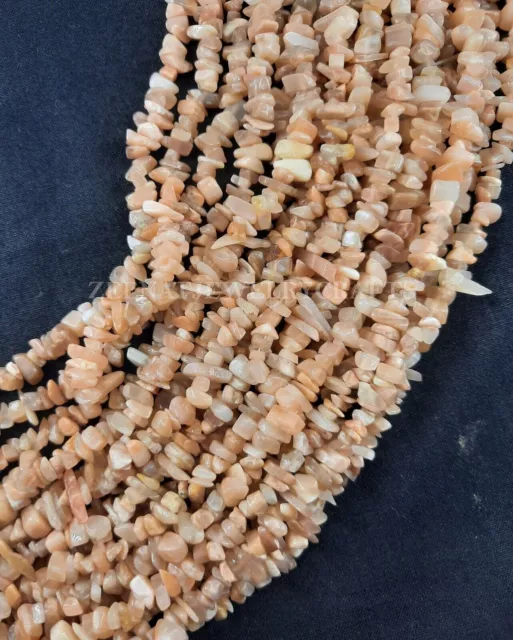 16" Natural Peach Moonstone Smooth Uncut Chips Nuggets Gemstone Beads Jewelry 3
