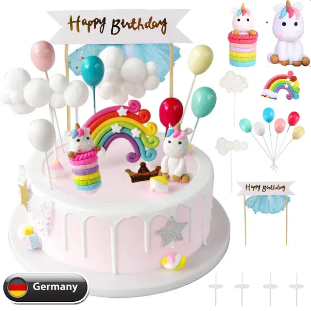 Tortendeko-Geburtstag-Kuchen-kinder-Einhorn-Kuchen-Topper-16er-Set Regenbogen