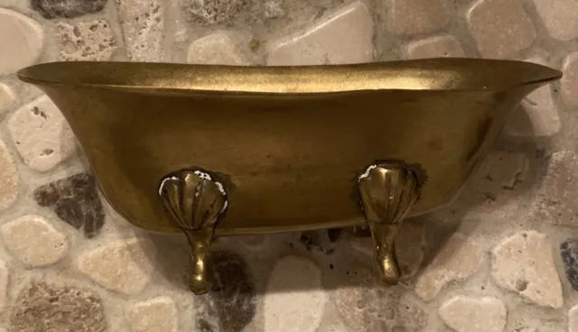 Vintage Brass Miniature Clawfoot Tub Claw Foot Bathtub Dollhouse Soap Dish