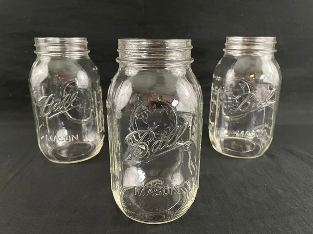 Lot of 3 Vintage Ball Mason Jars 3 Cups 24 Ounces No Lids Clear Glass Mold 54