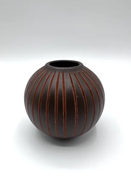 Vintage Vase Kugelvase Wormser Terra Sigillata Ton Kerbschnitt Mid Century Stil