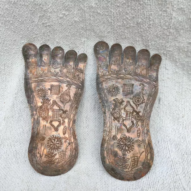19c Vintage Tamrapatra Manuscript Copper Document Goddess Of Wealth Laxmi Feet