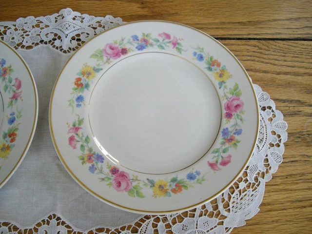 Vintage Syracuse China CLIFTONDALE Old Ivory O.P.CO Flowers 8" Plates ~ Set of 2 2