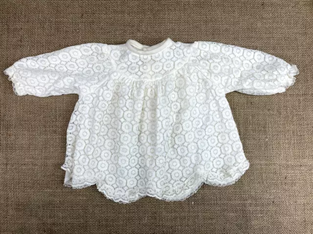 Vintage Baby Doll White Christening Gown Lined Dress Dolls Dolly