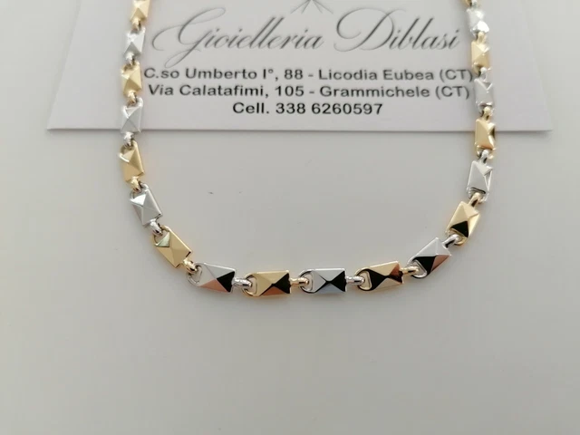 Chaîne En Or 18K (750‰) Jaune Et Blanc - Longueur 50 Cm - Fabriquée En Italie - Neuf Avec étiquettes