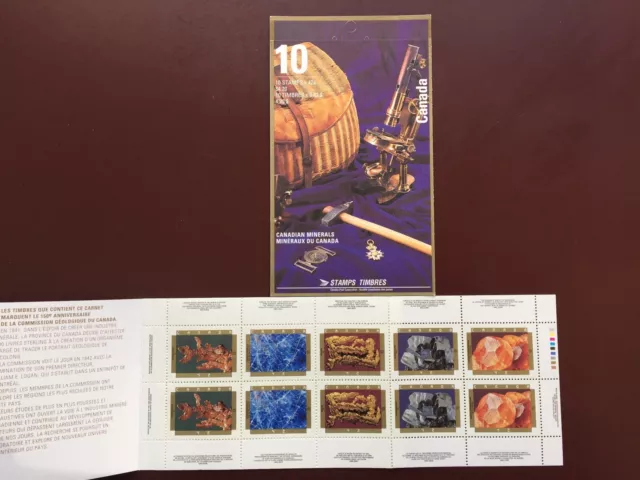 Canada Stamp Booklet - 1992  42c CANADIAN MINERALS Pane of 10 Stamps UT1436-1440