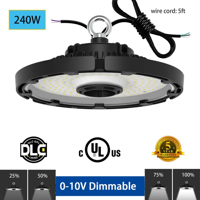 240W LED High Bay Shop Light Fixture Fr Warehouse Workshop Dimmable 36000LM IP65