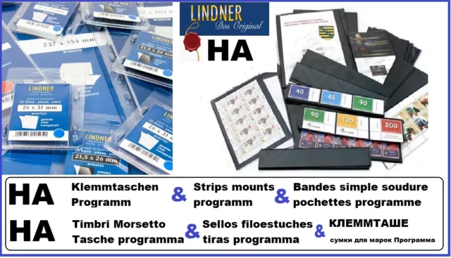 LINDNER HA1058 Klemmtaschen schwarz 210x58 mm weiße Verpackung 10 x Pack