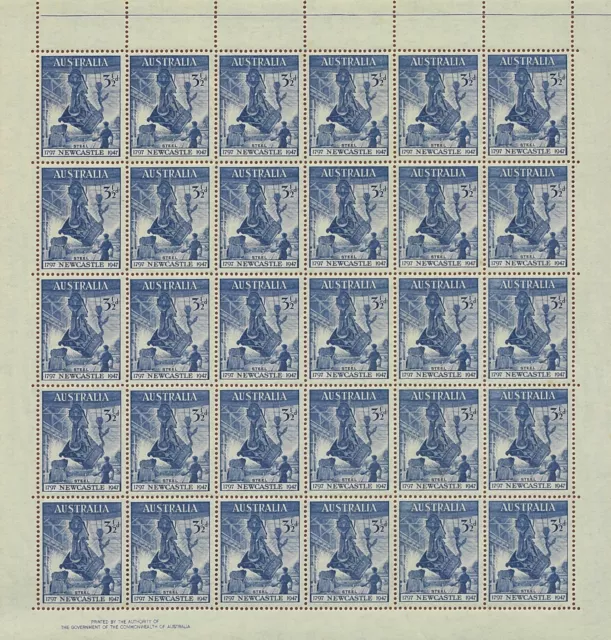 1947 Australian Cwlth Authority Half Sheet 30x 31/2d Blue Newcastle Steel Stamps