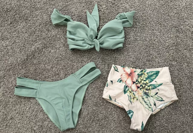 Montce Swimwear Tommi Floral Bikini Bottom L. Hayden Top L, Emma Bottom XL.