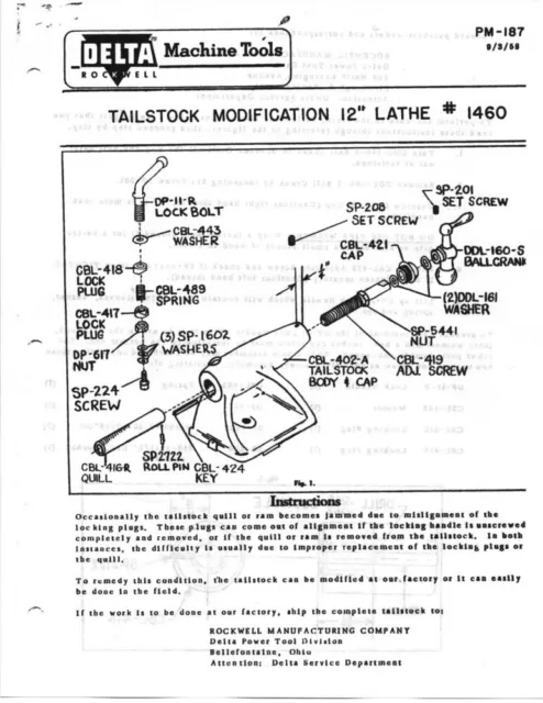 Delta Rockwell Tailstock Modification 12" Lathe #1460 Instructions