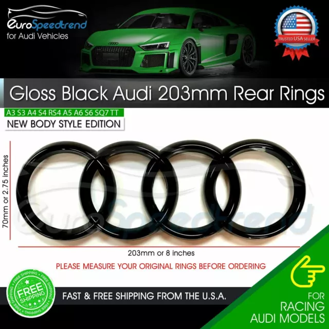 AUDI Rear Rings Gloss Black 203mm Trunk Lid Emblem Badge Logo A4 S4 A5 S6 A6 Q5 2