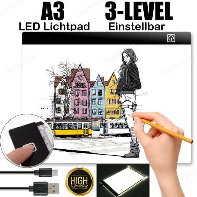 A3 LED Lichttisch Leuchttablet Tracing Grafiktablett Lightpad Board Zeichenbrett
