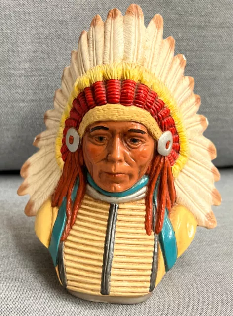 Indian Chief Porcelain Figurine Head & Shoulders Bust with Headdress 6"T X 5.5"W