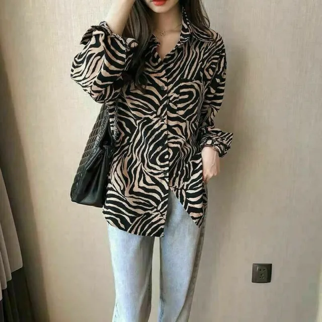 Women Chiffon Shirt Blouse Leopard Print Lady Tops Casual Long Sleeve Loose