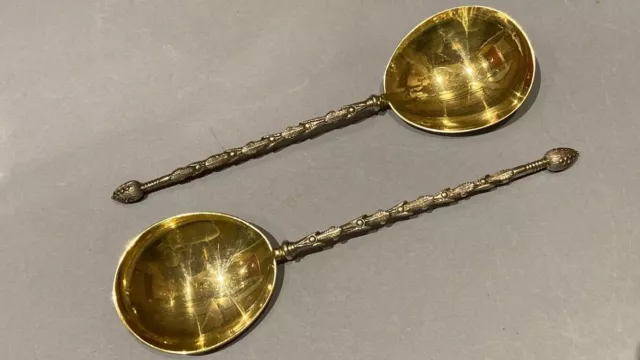 Superb Pair of Mappin & Webb Sterling Silver Gilt Serving Spoons London 1918/19 2