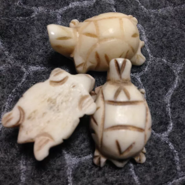 Antique Turtle Hand Carved Bovine Bone Bead, Approx. 28mm x 11mm,  One (1) Bead