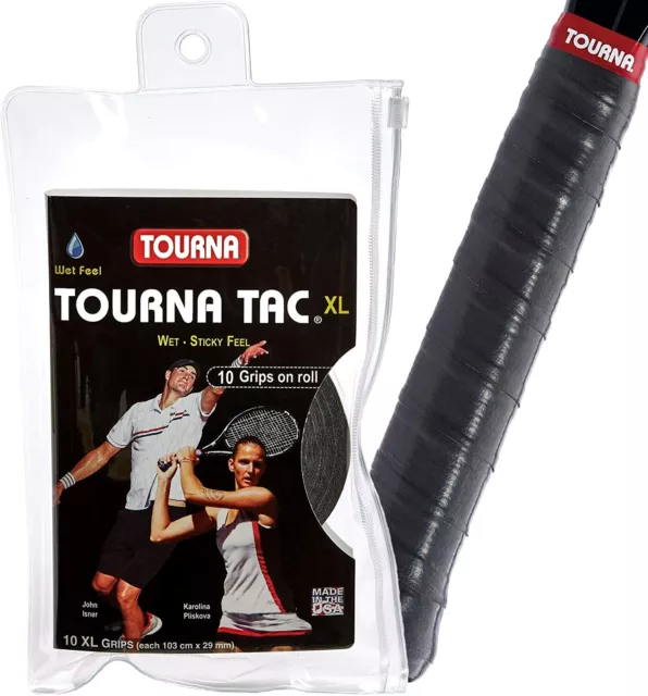 Tourna Tac XL Tennis Racket Overgrips - Black - Pack of 10 - Squash - Badminton