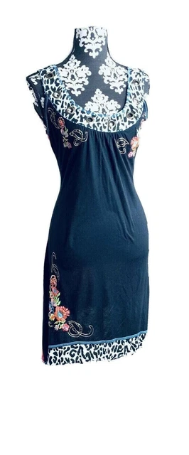 🟢 KRISTA LEE Women's Small Embroidered Floral Animal Boho Hippie Dress