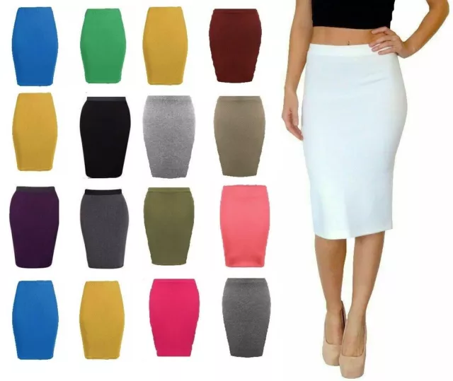 Womens Ladies Midi Pencil Skirt Ladies Plus Size Tube Skirt Bodycon Office 8-14