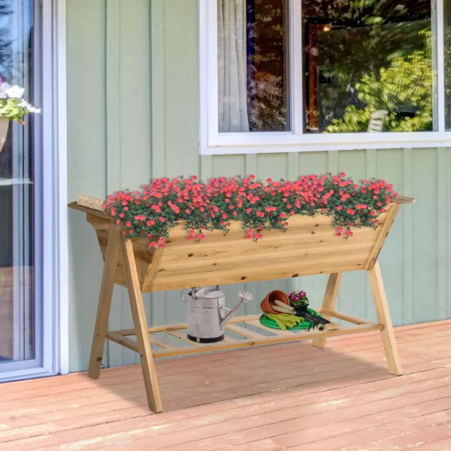 Wooden Planter Garden Raised Bed Free Standing w/ Storage Shelf, 148.5x79x82cm