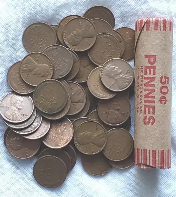 Lincoln Wheat Cent Penny Roll 1909-1958 P/D/S US Coins 50 Per Roll No Culls!