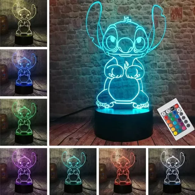 3D Cartoon Stitch Night Light 7 Color Change LED Desk Lamp Touch Room Decor  Gift