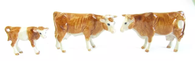 Miniature Ceramic Hand Painted Brown & White Cow Figurine -Set/3 Cows/Calf