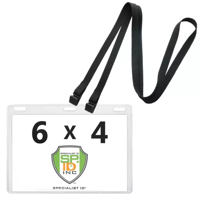 25 Pack- 6X4 Inch Badge Holder with Double Clip Lanyards Horizontal (6 x 4 )