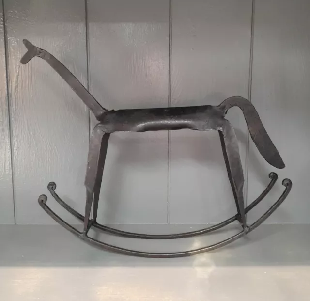 Hand Wrought Metal Rocking Horse Primitive Folk Art Handcrafted Farmhouse