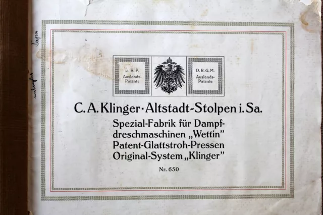 alter Werbekatalog Dampfmaschinen Landwirtschaft 1911 Klinger Stolpen 3