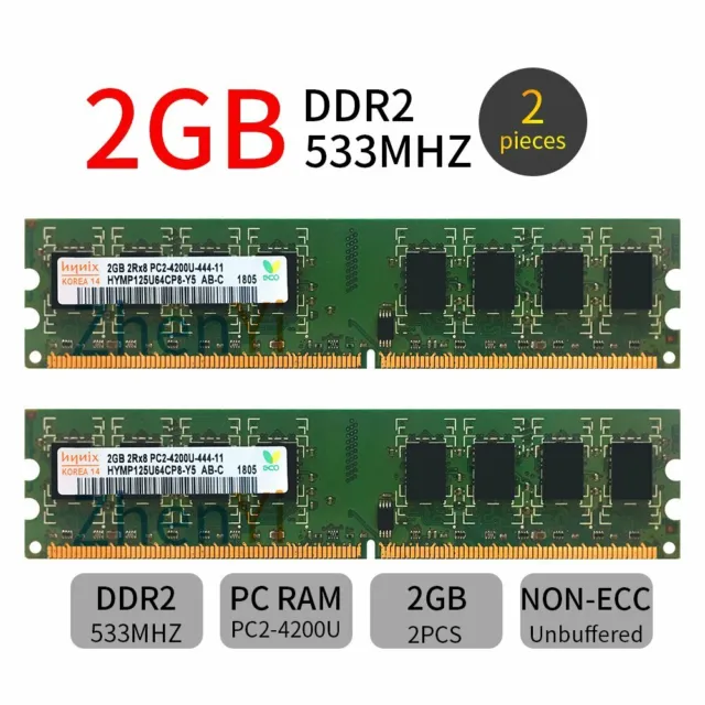 Hynix 4GB 2x 2GB 1GB DDR2 533MHz PC2-4200U 240Pin DIMM Desktop Memory SDRAM BT
