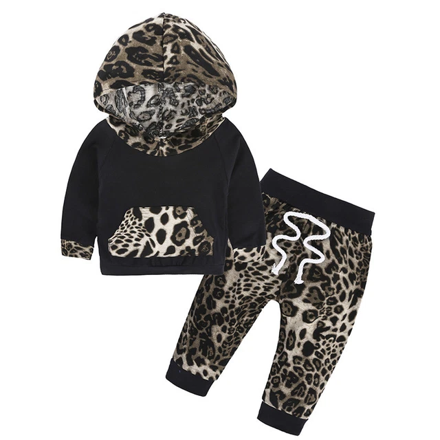 Toddler Baby Girls Leopard Hoodie Tops Pants Home Outfits Set Clothes 2Pcs Set