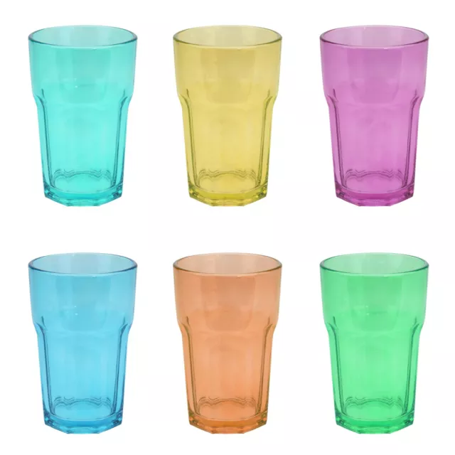 Coloured Tumblers Glasses Hiball Glass Soda Cocktail Tall Party Picnic 300ml 6x