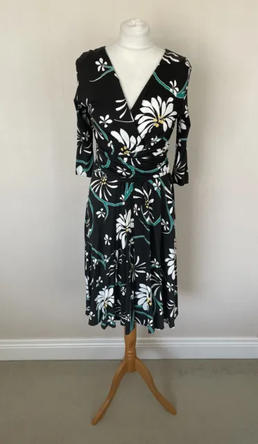 FAB River Island Black Green White Floral Jersey Dress Size 8 BNWT £40 Stretch