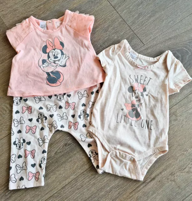 Baby Girls Minnie Mouse Set - NEW - T-shirt, Romper & Leggings - 6 Months