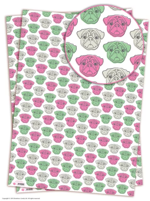 Brainbox Candy Pug wrapping paper sheets gift wrap dog birthday quirky funny