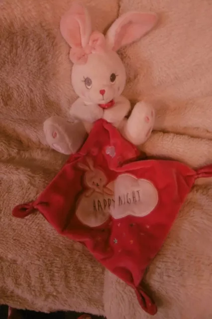 Doudou Lapin Blanc Mouchoir rose "HAPPY NIGHT" SIMBA TOYS NICOTOY NEUF