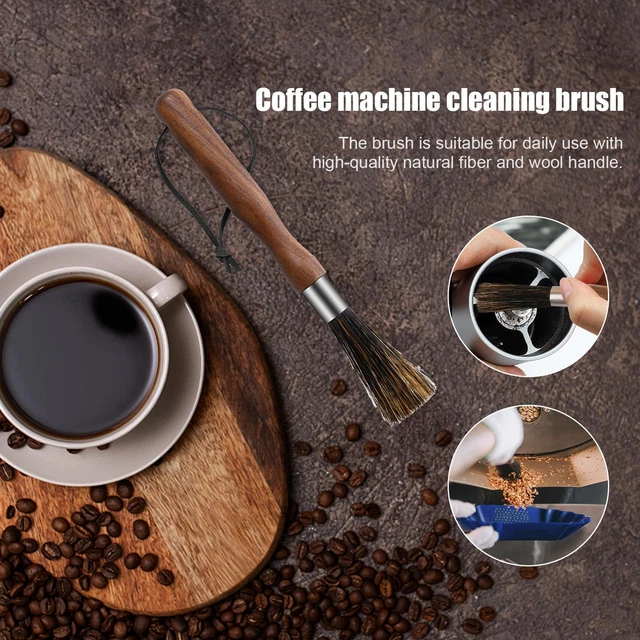 Coffee Grinder Cleaning Brush Wood Handle Natural Bristles Leather Hanging Loop