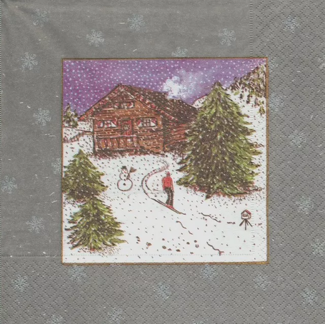 Lot de 4 Serviettes en papier Paysage Ski Hiver Tyrol Decoupage Collage