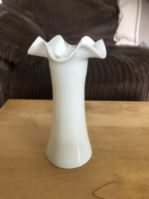 Victorian Hand Blown Milk Glass Fluted Vase