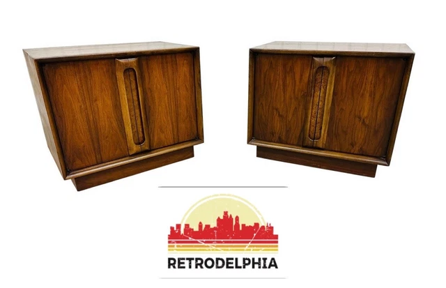 Mid-Century Modern Lane Walnut Cube Nightstands