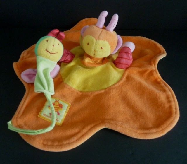P5. DOUDOU PLAT MARIONNETTE MOULIN ROTY LOUNA L'ABEILLE orange jaune rose - BE